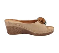 Women's Wedge Sandals in Cork Summer - Women's Summer Shoes Elegant Slippers Platform with Flowers Lightweight Sandals Open Back Slide Casual Shoes for Beach Holidays, beige, 9.5 UK