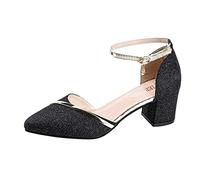 Women'S Wedge Sandals Ladies Fashion Summer Solid Color Sequin Buckle Pointed Thick Heel Sandals