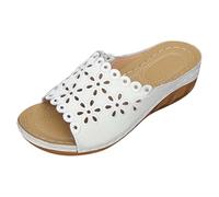 Women's Wedge Sandals Large Size - Retro Vintage Women's Sandals Flower Sandal Chic and Elegant Shoe Comfort Mule Breathable Orthopaedic Sandals Platform Sandals, White., 9.5 UK