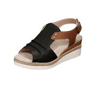 Womens Wedge Sandals Leather Espadrilles for Women Open Toe Ankle Strap Casual Dressy Summer Beach Platform Wedge Sandals Slip on Low Wedge Heels Comfortable Walking Shoes (01-Black, 6)