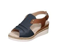 Womens Wedge Sandals Leather Espadrilles for Women Open Toe Ankle Strap Casual Dressy Summer Beach Platform Wedge Sandals Slip on Low Wedge Heels Comfortable Walking Shoes (01-Navy, 6)