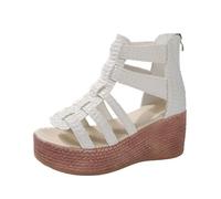 Women's Wedge Sandals, Open Toe Ankle Boots, Side Cut Out and Decorative Buckle, Thick Platform, Roman Style Wedge Heel Sandals | Spring Summer Going Out City, 03 White, 8 UK