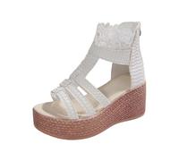 Women's Wedge Sandals, Open Toe Ankle Boots, Side Cut Out and Decorative Buckle, Thick Platform, Roman Style Wedge Heel Sandals | Spring Summer Going Out City, 02 White, 9 UK