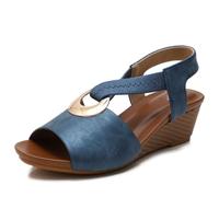 Women's wedge sandals, open toe slingback wedge heels with metal ring, comfortable platform summer shoes for casual walking,light blue,42