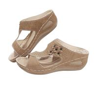 Womens Wedge Sandals Open Toe Walking Hiking Sandal Non Strappy Orthopedic Slide with Arch Support Slip on Summer Wide Fit Shoes Plantar Fasciitis Relief Elegant Platform Footwear Uk Size 3-7.93