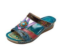 Womens Wedge Sandals Open Toe Walking Hiking Sandal Non Strappy Orthopedic Slide with Arch Support Slip on Summer Wide Fit Shoes Plantar Fasciitis Relief Elegant Platform Footwear Uk Size 3-7.142