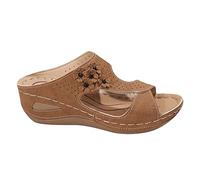 Womens Wedge Sandals Open Toe Walking Hiking Sandal Non Strappy Orthopedic Slide with Arch Support Slip on Summer Wide Fit Shoes Plantar Fasciitis Relief Elegant Platform Footwear Uk Size 3-7.65