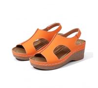 Women's Wedge Sandals Orthopaedic Arch Support Sandals with Footbed Comfortable Fish Mouth Hiking Shoes Non-Slip Sole Beach Sandals Women's Shoes for Leisure on the Beach, orange, 10 UK
