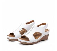 Women's Wedge Sandals Orthopaedic Arch Support Sandals with Footbed Comfortable Fish Mouth Hiking Shoes Non-Slip Sole Beach Sandals Women's Shoes for Leisure on the Beach, White, 8 UK