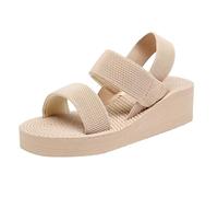 Women's Wedge Sandals Platform Espadrilles Summer Walking Shoes Elastic Strappy Open Toe Comfort Beach Sandals Lightweight Flatform Mules Khaki