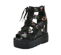 Womens Wedge Sandals Platform Open Toe High Top Gladiator Sandals Ladies High Heels Chunky Shoes Comfort Cushioned Non-slip Work Utility Holiday Wide Width Stylish Shoes Cozy