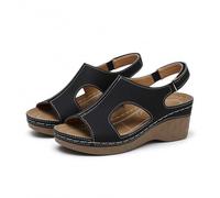 Women's Wedge Sandals Platform Open Toe Summer Shoes Buckle Strap Comfort Walking Cork Effect Sole Casual Beach Holiday Footwear (ZZ11-Black, 4)