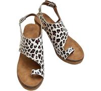 Women's Wedge Sandals, Summer Fashion Toe Ring Clip Toe Straps Buckle Sandalias, Orthopedic Shoes For Women, With Arch Support(Leopard print,5 UK)