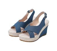 Women's Wedge Sandals Summer Shoes Open Toe Cross Strap Back Strap Side Buckle Braided Platform Thick Sole Wedge Heel Summer Sandal for City Outing, 01 Blue, 7 UK