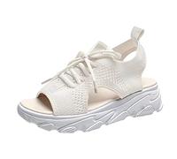Womens Wedge Sandals Summer Women Sandals Mesh Casual White Thick Soled Lace Up Open Toe Beach Shoes