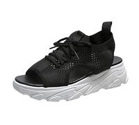 Womens Wedge Sandals Summer Women Sandals Mesh Casual White Thick Soled Lace Up Open Toe Beach Shoes