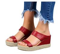 Womens Wedge Sandals Thick Bottom Fish Mouth Espadrille Ankle Strap Open Toe High Heel Summer Platfrom Sandals,Red,US10/EU42
