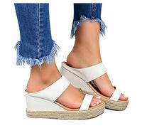 Womens Wedge Sandals Thick Bottom Fish Mouth Espadrille Ankle Strap Open Toe High Heel Summer Platfrom Sandals,White,US7/EU38