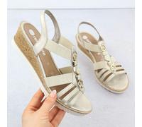Women's wedge sandals with elastic bands, gold, Remonte R6264-91