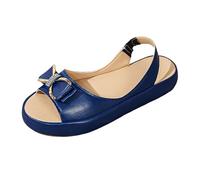 Women's Wedge Sandals with Rhinestone Bow, Open Slingback Sandals, Open Back Shoes, Thick Platform Sole Non-Slip, Soft Leisure Sandals, Black Toe Separator Women with Heel Strap, darkblue, 8.5 UK