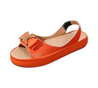Women's Wedge Sandals with Rhinestone Bow, Open Slingback Sandals, Open Back Shoes, Thick Platform Sole Non-Slip, Soft Leisure Sandals, Black Toe Separator Women with Heel Strap, orange, 9 UK