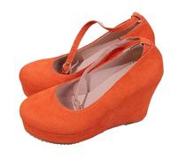 Womens Wedge Shoes Casual Stylish Pumps Solid Color Round Toe Non-Slip High Heels Thick Bottom Comfy Casual Strappy Shoes Party Wedding Orange