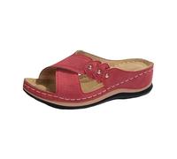 Women's Wedge Slide Sandals Summer Perforated Cross Strap Slippers Comfortable Platform Mules Casual Beach Walking Shoes with Non-slip Sole UK Red