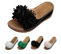 Womens Wedge Slip On Sandals,Beach Slides Women,Solid Colour Slides With 3d Flower Decoration,Breathable Non Slip Sole Slide,Summer Seaside Vacation Sandals,Casual Outdoor & Indoor Backless Sandal