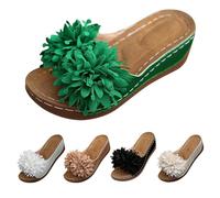Womens Wedge Slip On Sandals,Beach Slides Women,Solid Colour Slides With 3d Flower Decoration,Breathable Non Slip Sole Slide,Summer Seaside Vacation Sandals,Casual Outdoor & Indoor Backless Sandal