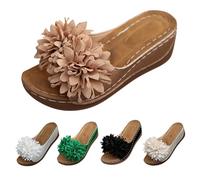 Womens Wedge Slip On Sandals,Beach Slides Women,Solid Colour Slides With 3d Flower Decoration,Breathable Non Slip Sole Slide,Summer Seaside Vacation Sandals,Casual Outdoor & Indoor Backless Sandal