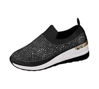 Women's Wedge Sneakers 2026,Fashion Breathable Mesh Orthopaedic Comfortable Glitter Sneaker Sparkly Rhinestone Lace Up Non Slip Casual Walking Shoes Wedding Tennis Shoes for Bride A Black