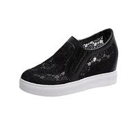 Women's Wedge Sneakers Hidden Heel Platform Wedge Slip On Sneakers Booties, Womens Sneakers with Wedge Lace Up Shoes 5 d-Black