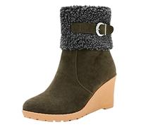 Women's Wedge Snow Boots Size 6 Winter Warm Faux Fur Lining Short Boot Belt Buckle Platform Ankle Boots Anti-Slip Suede Frosted Shoes with Side Zipper for Cold Weather Green