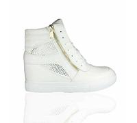 Womens Wedge Trainers Ladies Ankle Boots Sneakers Girl High Top Shoes (UK 6 / EU 39, White)