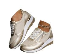 Womens Wedge Trainers, Ladies Platform Shoes Lace Up Comfy Classic Pumps Sneakers Shoes Fashion Heel Wedge Casual Zip Trainers (Gold,39EU)