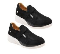 Womens Wedge Trainers No Lace Arch Support Strap Walking Shoes Ladies Ankle Platform Flat Running Sneakers Women Summer Fashion Breathable Mesh Hollow Trainers (Black, 41)