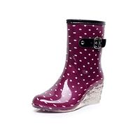 Womens Wedge Wellies UK Clearance, Knee-High Polka Dot Wellington Boots, Waterproof Non Slip Rain Boots