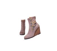 Women's Wedge Zip Ankle Chelsea Boots High Heels Western Cowboy Square Toe Embroidered Mid Calf Boots Western Chunky for Country Music Festivals Theme Party and Concert