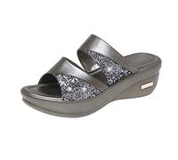 Womens Wedges Sandals Sparkly Sequin Sliders Ladies High Platform Heel Slippers Open Toe Cushion Walk Sandal Slides Glitter Mules Pavers Sandals Anti Slip Comfy Casual Shoes For Summer Beach Party