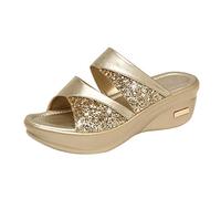 Womens Wedges Sandals Sparkly Sequin Sliders Ladies High Platform Heel Slippers Open Toe Cushion Walk Sandal Slides Glitter Mules Pavers Sandals Anti Slip Comfy Casual Shoes For Summer Beach Party