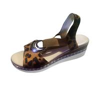 Womens Wedges Shoe Platform Sandal Breathable Leopard Print Wide Fit Sandal Ladies Elastic Strappy Slip On Wedge Sandals Open Toe Sling Back T-Bar Platform Gladiator Summer Beach Sandals