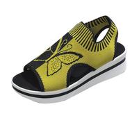 Womens Wedges Size Summer New Casual Fly Weave Hollow Fish Mouth Beach Women's Sports Style Sandals Wedge Shoes Size 6.5 (Yellow, 42)