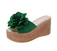 Women's Wedges Slide Sandals Outdoor Open Toe Platform Slippers Summer Flower Wedges Sandals Beach Party Dress Shoes Green 7