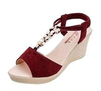 Womens Wedges String Platform Sandals Ladies Peep Toe Bead Casual Roman Shoes Mid Heel Buckle up Ankle Strap Sandals Cross Strap Wedge Sandal Comfort Sport Slingback Shoes Beach