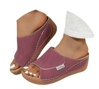 Womens Wedges, Women's Comfy Wedge Platform Sandals Slip On Open Toe Leather Slides with Arch Support Summer Beach Outdoor Red 6.5