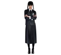Women's Wednesday Nevermore Uniform Costume | Gothic Academy Outfit Striped Jacket with Matching Skirt, Black, Large