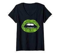 Womens Weed Cannabis Lips Marijuana 420 THC Pot Stoner Women Gift V-Neck T-Shirt