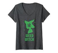 Women's Weed Witch Funny Spooky Vibes Marijuana Halloween Costume V-Neck T-Shirt, Dark Heather Grey, Large