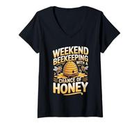 Women's Weekend Beekeeping with A Chance of Honey Bees V-Neck T-Shirt