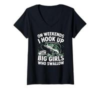 Womens Weekend Fishing Humor Fisherman - Hook Up With Big Fish V-Neck T-Shirt